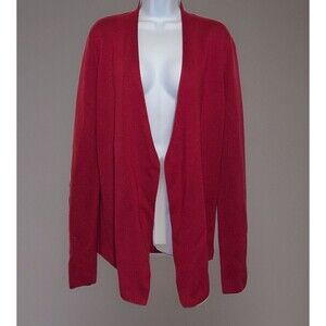 Eileen Fisher S/Petite Cardigan Medium Red Open Radish Tencel Silk Angle Front